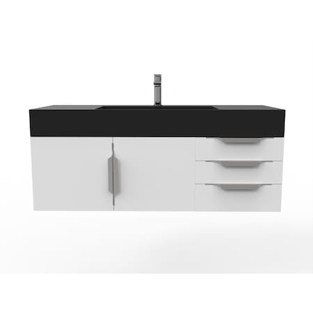 Castello Usa Amazon 48" Wall Mounted White Vanity With Black Top And Brushed Nickel Handles CB-MC-48W-BN-2056-BL